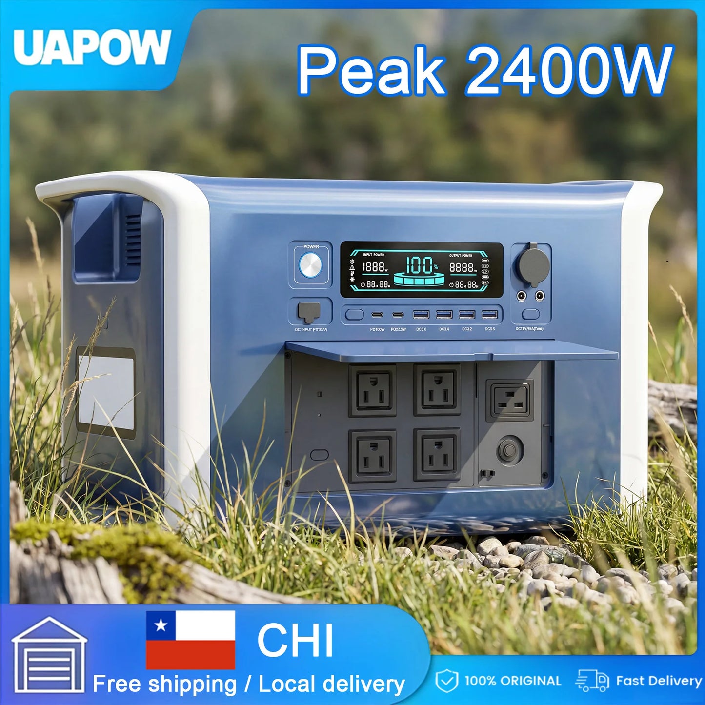 Generador Portátil 2400W LiFePO4 2048Wh - Power Station con LED para Camping y Eventos