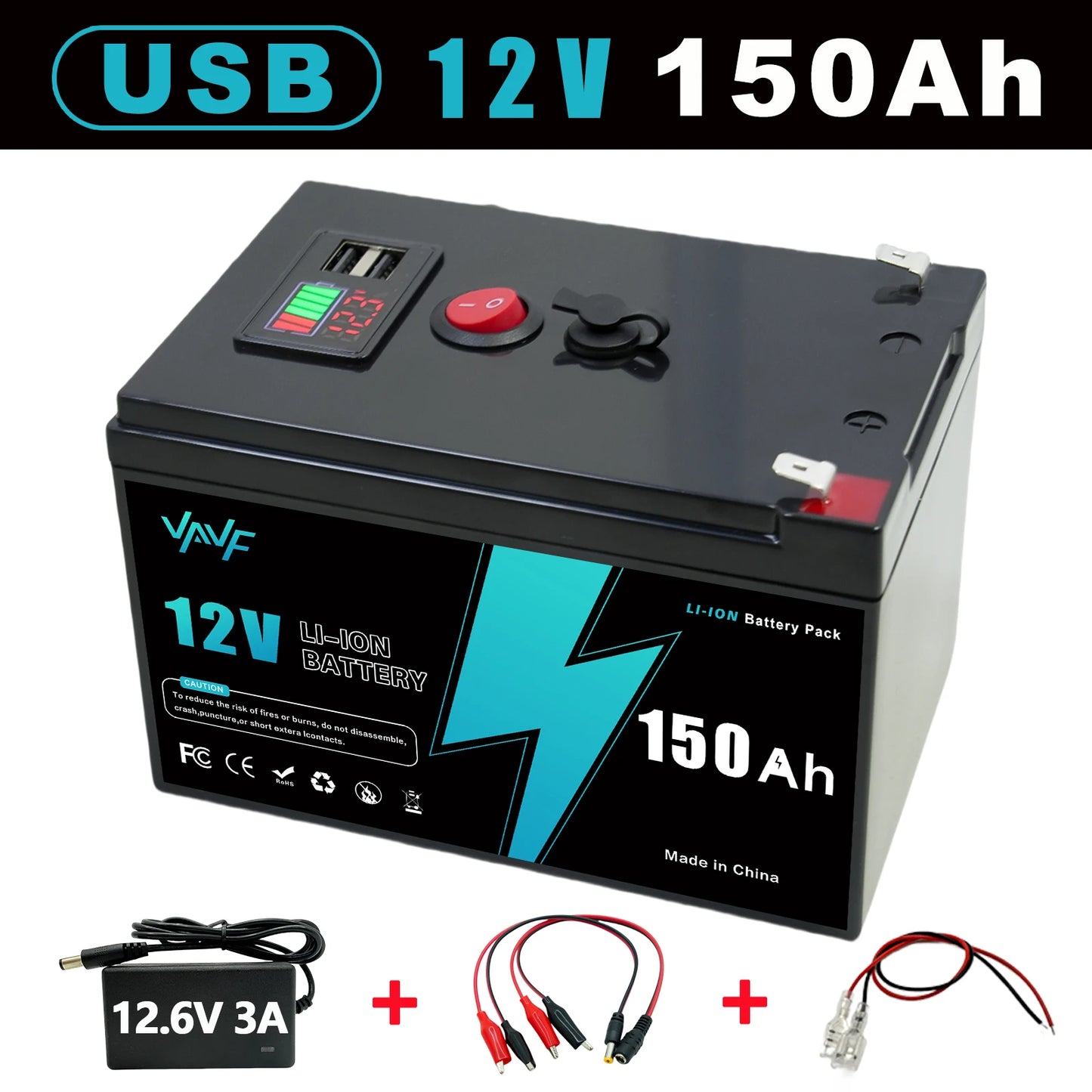 Batería de Litio 12V 200Ah Recargable con BMS - Para Sistemas Solares, RV, Marino