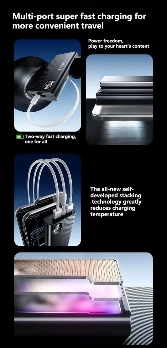 Powerbank 140W Carga Súper Rápida - Batería Portátil Alta Capacidad