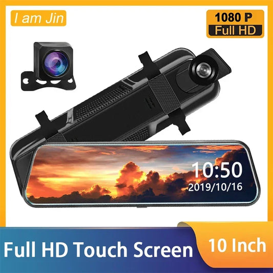 Espejo Retrovisor Dashcam 10" Pantalla Táctil Doble Lente 1080P Visión Nocturna