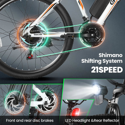 500W Electric Bike 26" Electric Bicycle for Adults Max 19.8Mph Cruise Control System Ebike, Mountain Bike with Removable 48V 375Wh Lithium-Ion Battery, 21 Speed for Man Woman UL2849 Certified