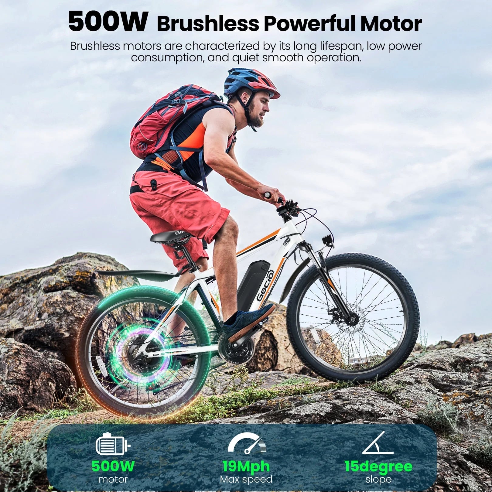 500W Electric Bike 26" Electric Bicycle for Adults Max 19.8Mph Cruise Control System Ebike, Mountain Bike with Removable 48V 375Wh Lithium-Ion Battery, 21 Speed for Man Woman UL2849 Certified