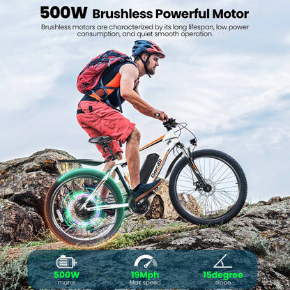 500W Electric Bike 26" Electric Bicycle for Adults Max 19.8Mph Cruise Control System Ebike, Mountain Bike with Removable 48V 375Wh Lithium-Ion Battery, 21 Speed for Man Woman UL2849 Certified