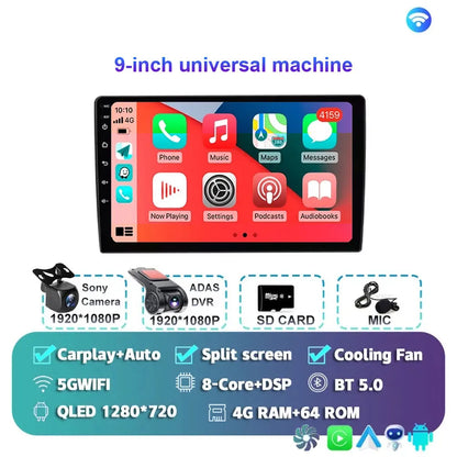 Radio Android 15 para Auto 9”/10” Universal, Tecnología QLED Double Din con CarPlay y Android Auto | GPS Integrado | 8GB RAM + hasta 256GB ROM | DSP | WiFi 4G | Pantalla Táctil alta sensibilidad.