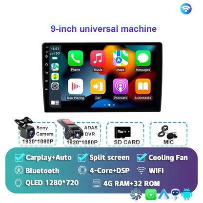 Radio Android 15 para Auto 9”/10” Universal, Tecnología QLED Double Din con CarPlay y Android Auto | GPS Integrado | 8GB RAM + hasta 256GB ROM | DSP | WiFi 4G | Pantalla Táctil alta sensibilidad.