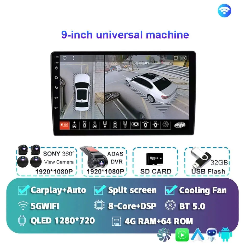 Radio Android 15 para Auto 9”/10” Universal, Tecnología QLED Double Din con CarPlay y Android Auto | GPS Integrado | 8GB RAM + hasta 256GB ROM | DSP | WiFi 4G | Pantalla Táctil alta sensibilidad.
