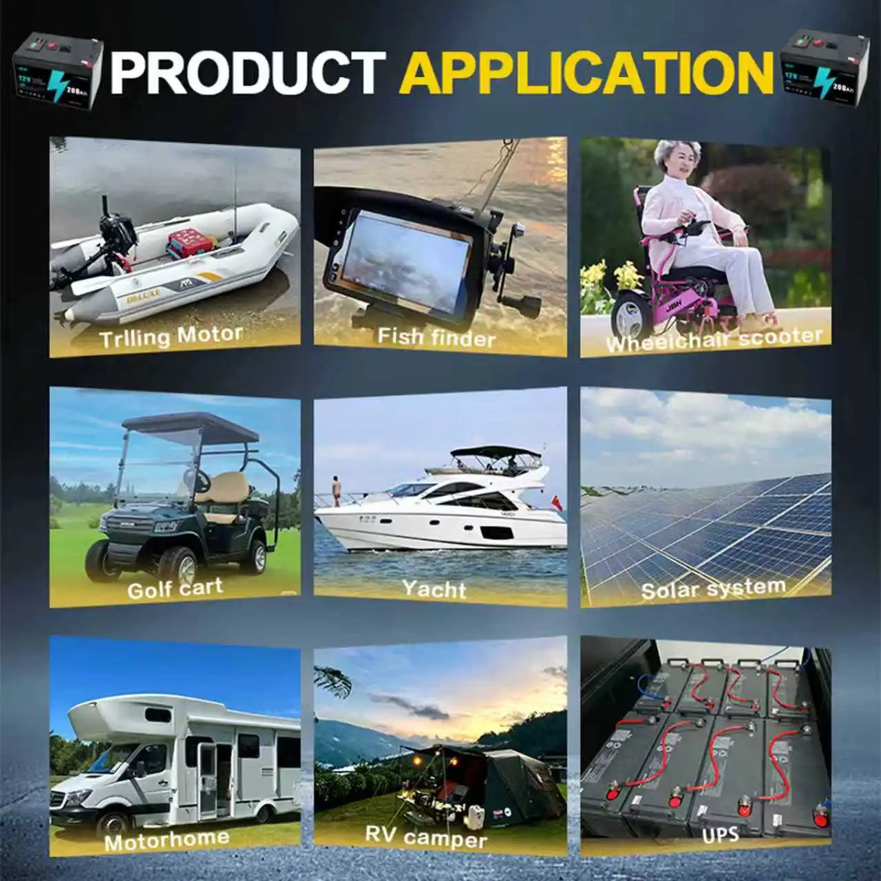 Batería de Litio 12V 200Ah Recargable con BMS - Para Sistemas Solares, RV, Marino