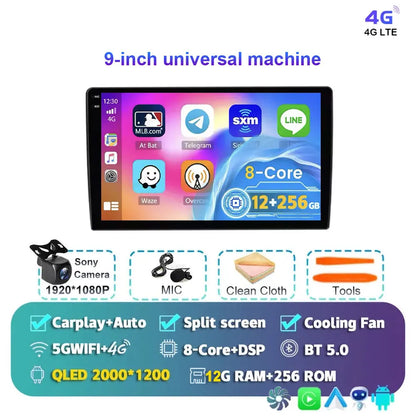 Radio Android 15 para Auto 9”/10” Universal, Tecnología QLED Double Din con CarPlay y Android Auto | GPS Integrado | 8GB RAM + hasta 256GB ROM | DSP | WiFi 4G | Pantalla Táctil alta sensibilidad.