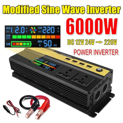 Inversor de Corriente Onda Sinusoidal Modificada - 12V/24V a 220V con Display LCD