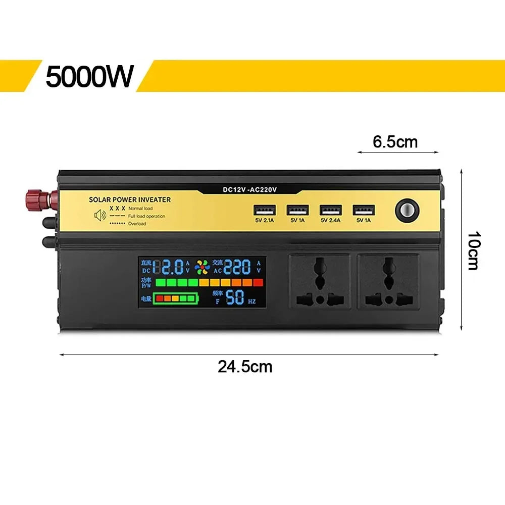 Inversor de Corriente Onda Sinusoidal Modificada - 12V/24V a 220V con Display LCD