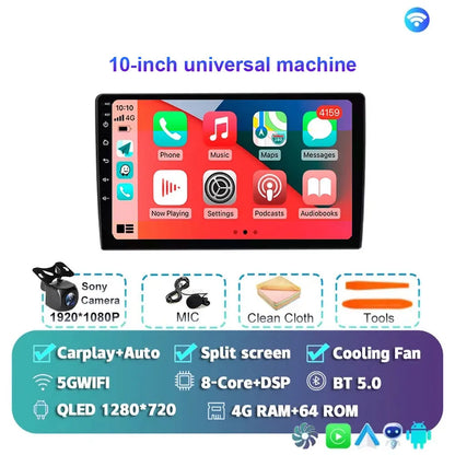 Radio Android 15 para Auto 9”/10” Universal, Tecnología QLED Double Din con CarPlay y Android Auto | GPS Integrado | 8GB RAM + hasta 256GB ROM | DSP | WiFi 4G | Pantalla Táctil alta sensibilidad.