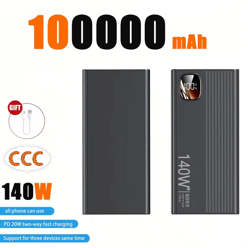 Powerbank 140W Carga Súper Rápida - Batería Portátil Alta Capacidad