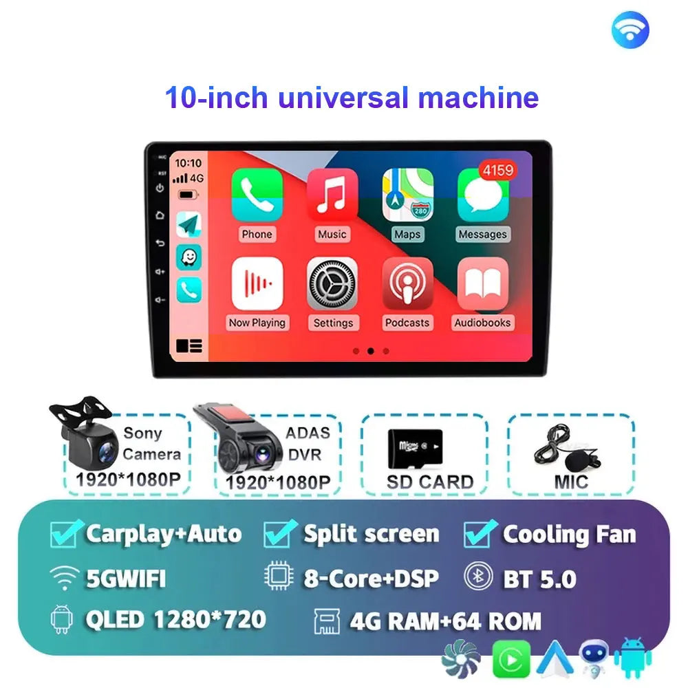 Radio Android 15 para Auto 9”/10” Universal, Tecnología QLED Double Din con CarPlay y Android Auto | GPS Integrado | 8GB RAM + hasta 256GB ROM | DSP | WiFi 4G | Pantalla Táctil alta sensibilidad.