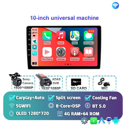 Radio Android 15 para Auto 9”/10” Universal, Tecnología QLED Double Din con CarPlay y Android Auto | GPS Integrado | 8GB RAM + hasta 256GB ROM | DSP | WiFi 4G | Pantalla Táctil alta sensibilidad.