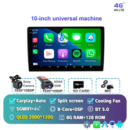 Radio Android 15 para Auto 9”/10” Universal, Tecnología QLED Double Din con CarPlay y Android Auto | GPS Integrado | 8GB RAM + hasta 256GB ROM | DSP | WiFi 4G | Pantalla Táctil alta sensibilidad.