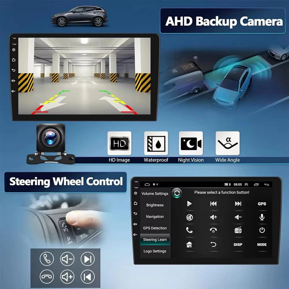 Radio Android 15 para Auto 9”/10” Universal, Tecnología QLED Double Din con CarPlay y Android Auto | GPS Integrado | 8GB RAM + hasta 256GB ROM | DSP | WiFi 4G | Pantalla Táctil alta sensibilidad.