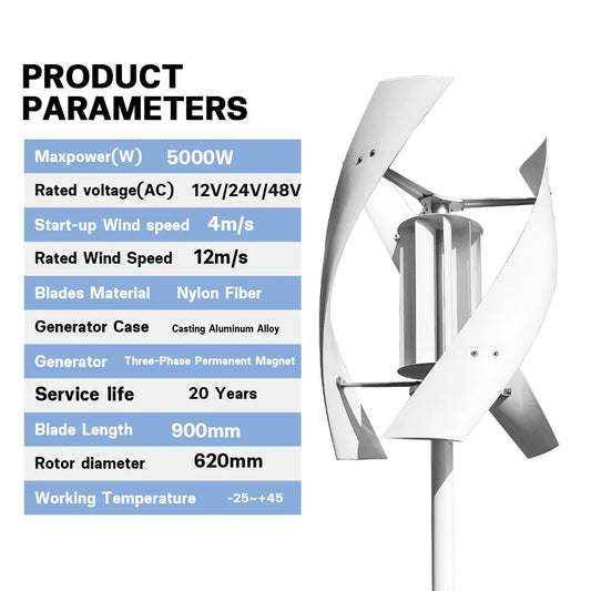 Turbina Eólica 5KW - Sistema Completo de Generación de Energía Renovable