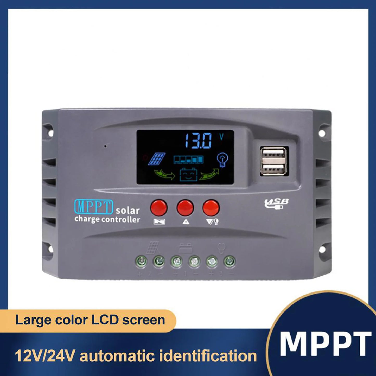Controlador de Carga Solar MPPT con LCD - 12V/24V Automático Multi-Batería