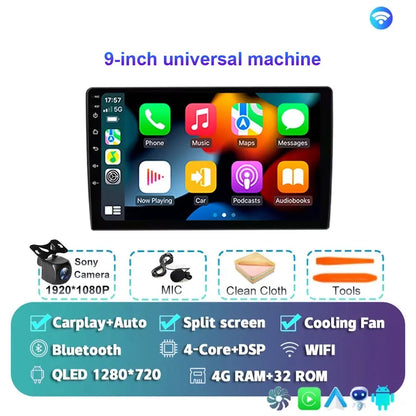 Radio Android 15 para Auto 9”/10” Universal, Tecnología QLED Double Din con CarPlay y Android Auto | GPS Integrado | 8GB RAM + hasta 256GB ROM | DSP | WiFi 4G | Pantalla Táctil alta sensibilidad.
