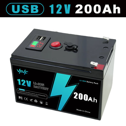 Batería de Litio 12V 200Ah Recargable con BMS - Para Sistemas Solares, RV, Marino