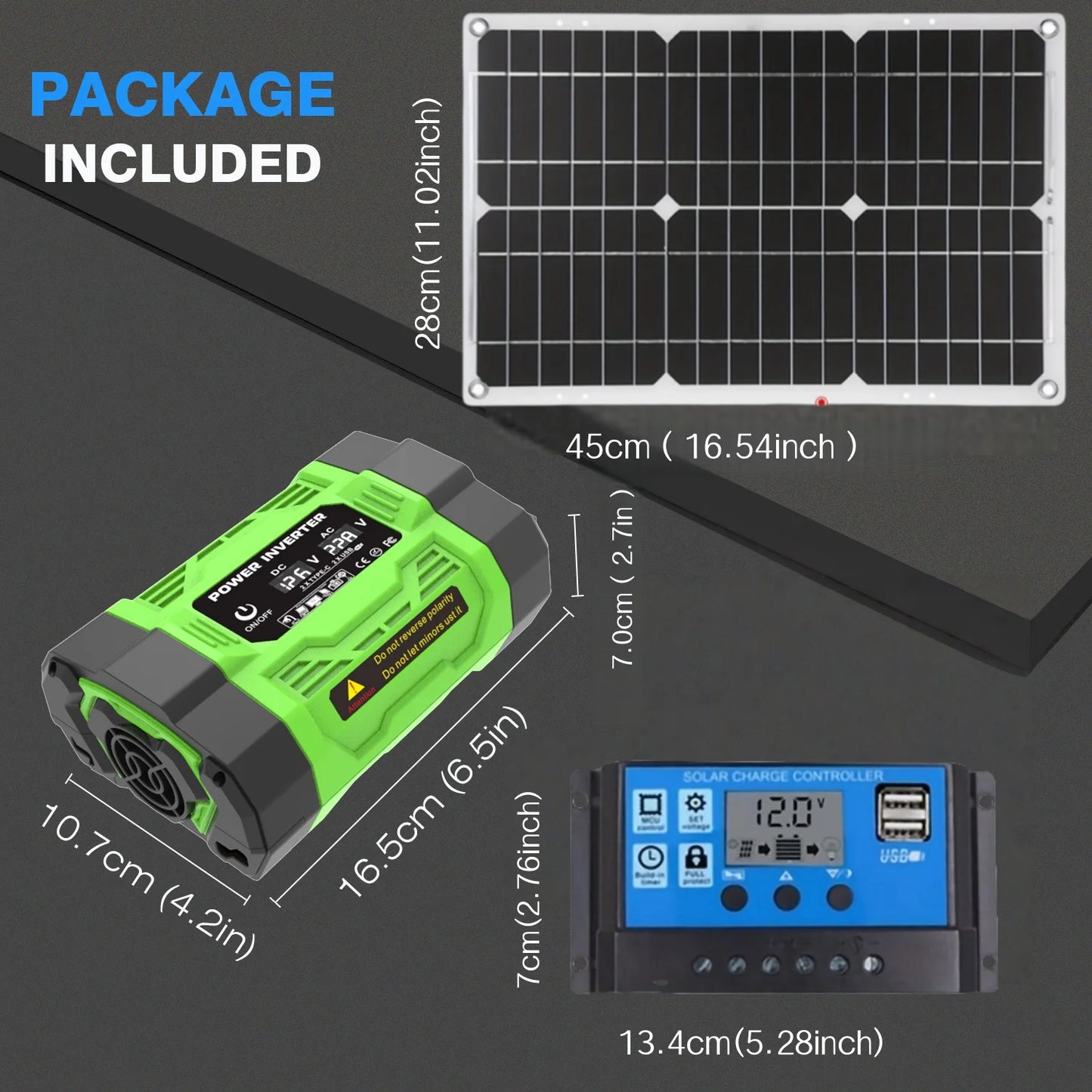 Kit Solar 600W Completo: Panel + Inversor 500W + Controlador 100A - 12V a 220V