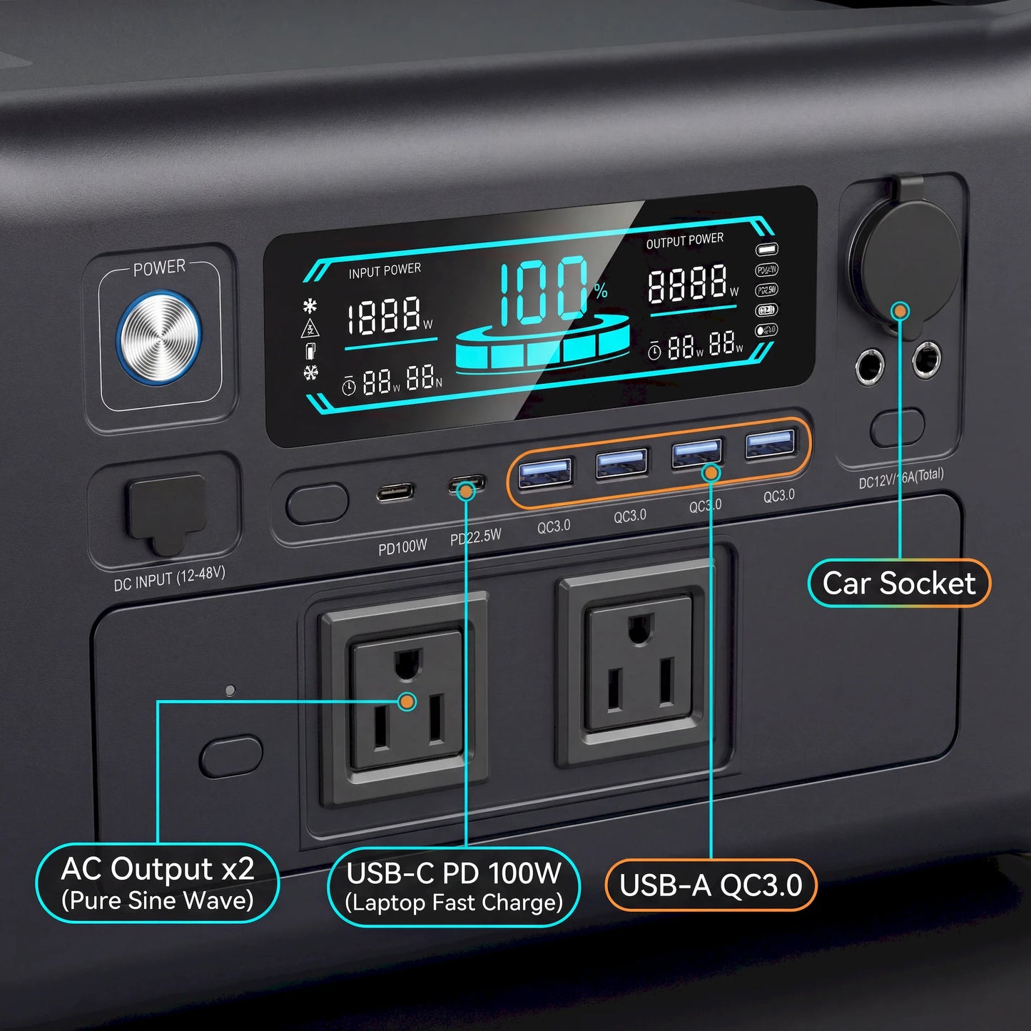 Estación de Energía Portátil 2000W LiFePO4 1024Wh - Generador Solar UPS