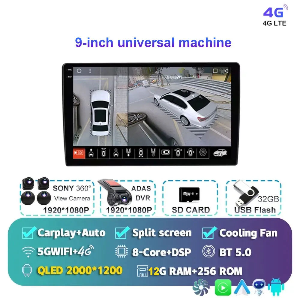 Radio Android 15 para Auto 9”/10” Universal, Tecnología QLED Double Din con CarPlay y Android Auto | GPS Integrado | 8GB RAM + hasta 256GB ROM | DSP | WiFi 4G | Pantalla Táctil alta sensibilidad.