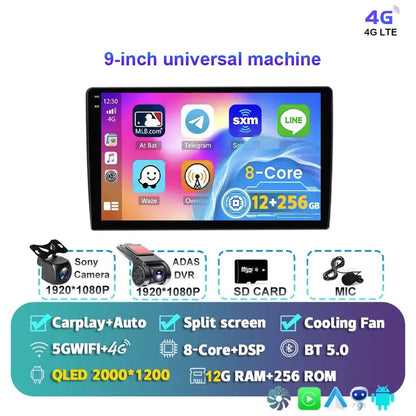 Radio Android 15 para Auto 9”/10” Universal, Tecnología QLED Double Din con CarPlay y Android Auto | GPS Integrado | 8GB RAM + hasta 256GB ROM | DSP | WiFi 4G | Pantalla Táctil alta sensibilidad.