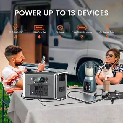 Generador Portátil 2400W LiFePO4 2048Wh - Power Station con LED para Camping y Eventos