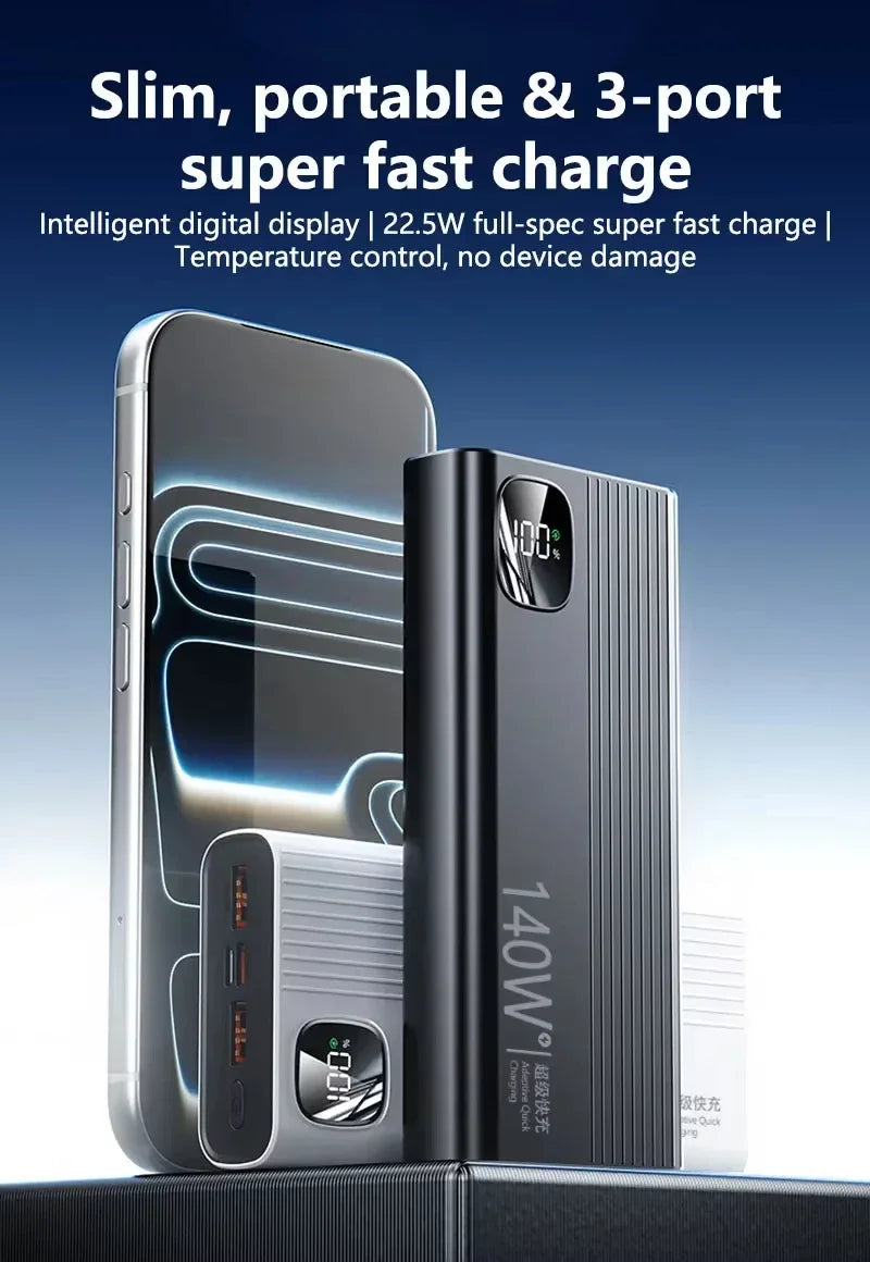 Powerbank 140W Carga Súper Rápida - Batería Portátil Alta Capacidad