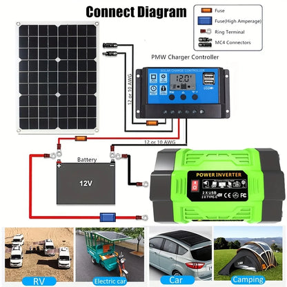 Kit Solar 600W Completo: Panel + Inversor 500W + Controlador 100A - 12V a 220V