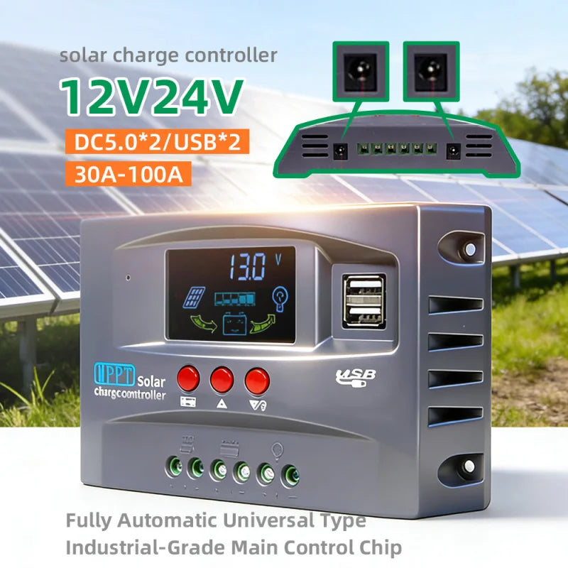 Controlador de Carga Solar MPPT con LCD - 12V/24V Automático Multi-Batería