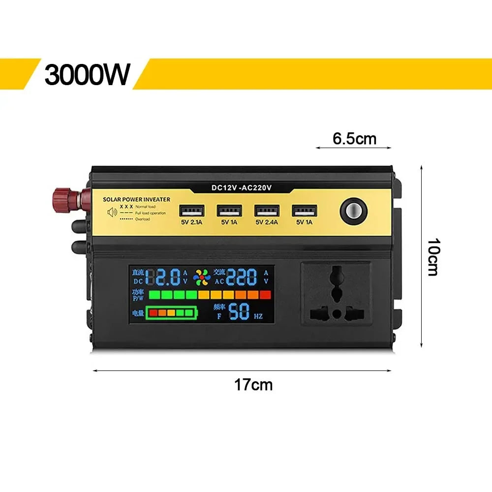 Inversor de Corriente Onda Sinusoidal Modificada - 12V/24V a 220V con Display LCD