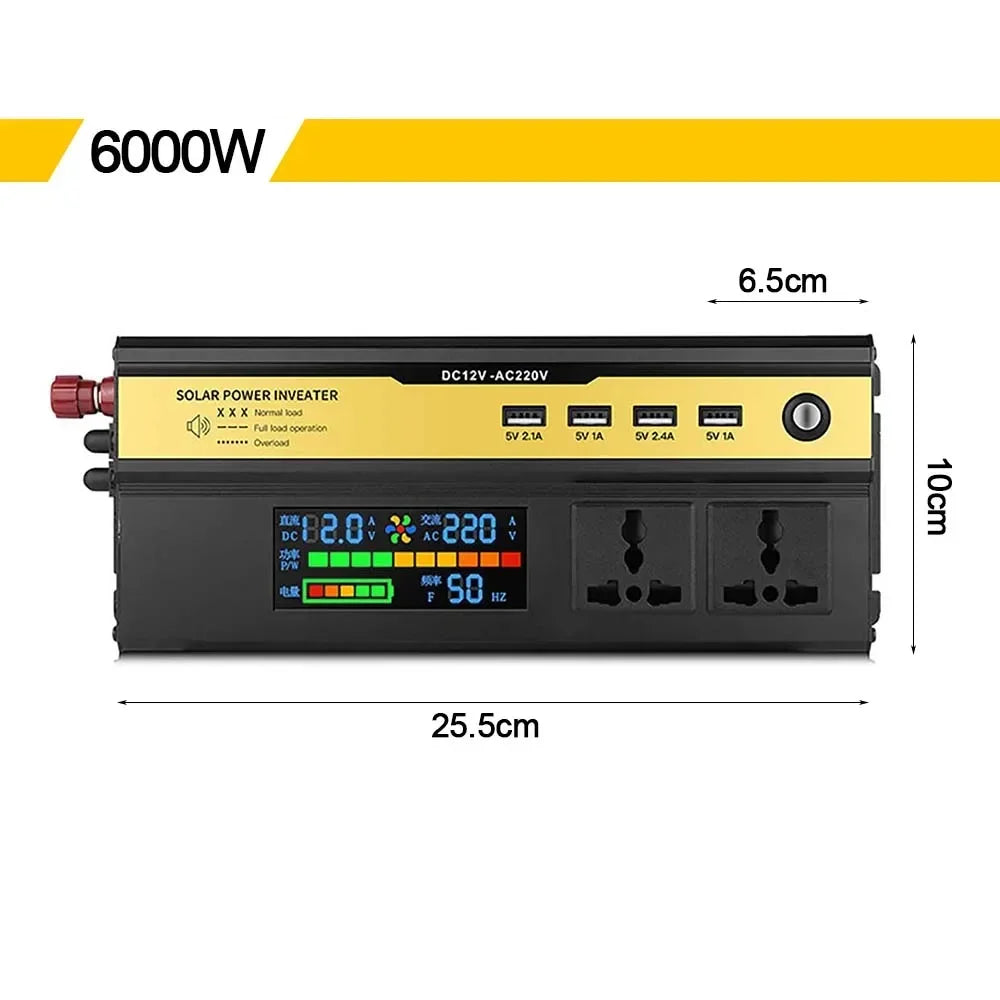 Inversor de Corriente Onda Sinusoidal Modificada - 12V/24V a 220V con Display LCD