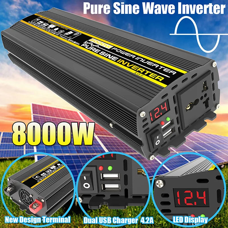 Inversor de Corriente Onda Sinusoidal Pura 12V a 220V - 3000W a 8000W Pico