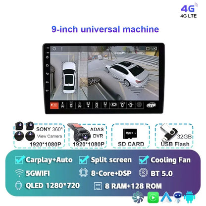 Radio Android 15 para Auto 9”/10” Universal, Tecnología QLED Double Din con CarPlay y Android Auto | GPS Integrado | 8GB RAM + hasta 256GB ROM | DSP | WiFi 4G | Pantalla Táctil alta sensibilidad.